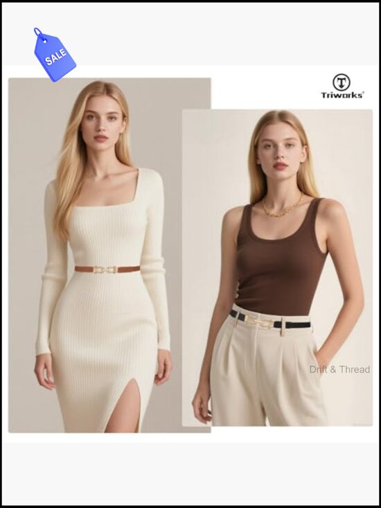 4 Pack Thin Stretchy Waist Belts with Gold Buckle for Dresses main image 7